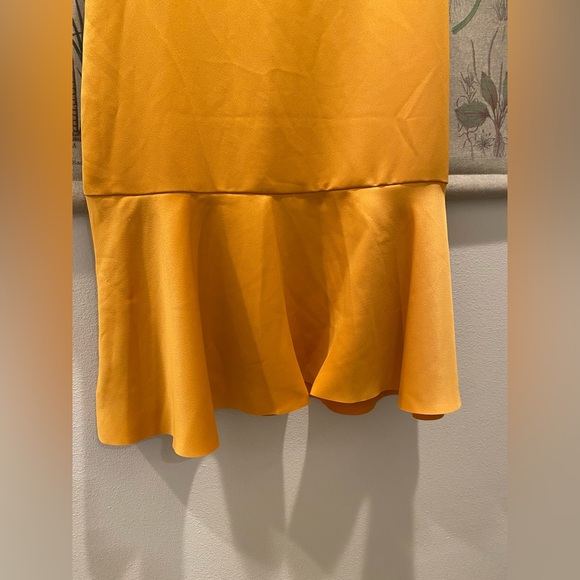 Banana Republic Midi Dress Satin Yellow Flutter Sleeve Flounce Hem 8 Petite - Picture 5 of 12